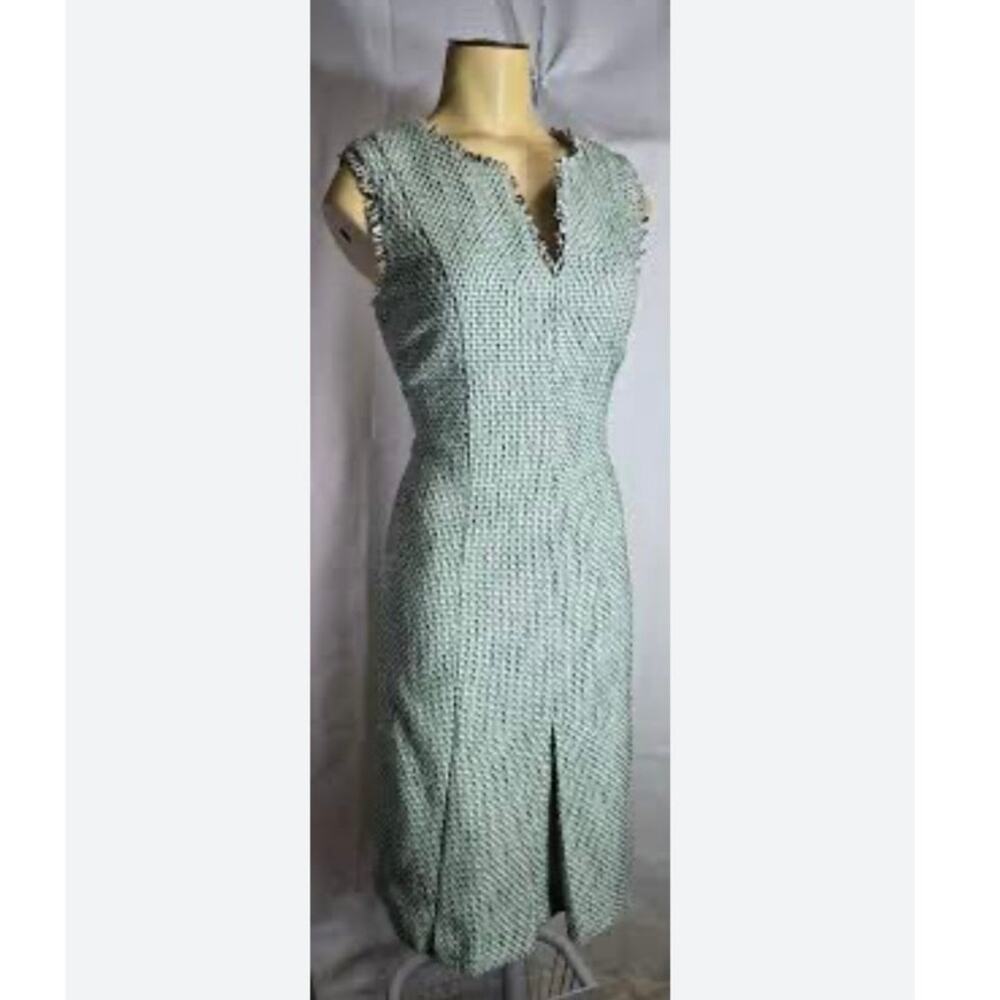 Karl Lagerfeld Green Tweed Fringe Sheath Dress Sz 12 - Picture 13 of 16